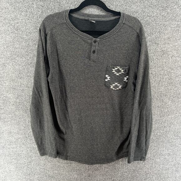 Volcom Shirt Mens Medium Gray Henley Tshirt Long Sleeve Crewneck ThickAztec - Picture 1 of 10